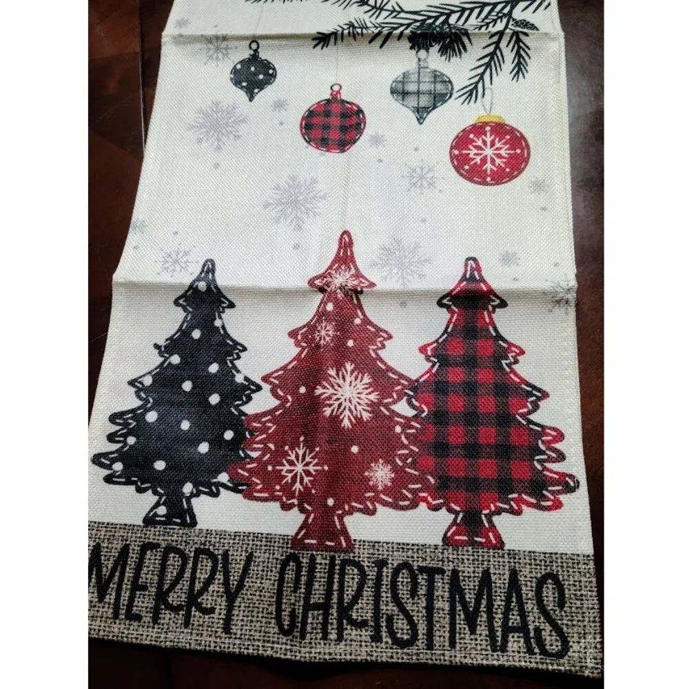 Christmas Table Runner Cottage Farmhouse Decor Red Black Holiday Decoration 72